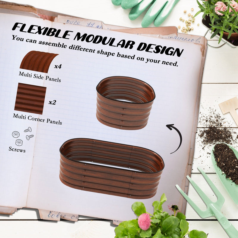 3.5' x 2' x 1' Galvanized Raised Garden Bed Kit, Outdoor Metal Elevated Planter Box with Safety Edging, Easy DIY Stock Tank for Growing Flowers, Herbs & Vegetables, Brown