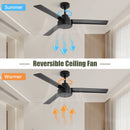 52" Outdoor Ceiling Fan Without Light with Remote Control, 3 ABS Blades Farmhouse Ceiling Fan 6-speed Reversible DC Motor Black for Living Room, Bedroom, Kitchen