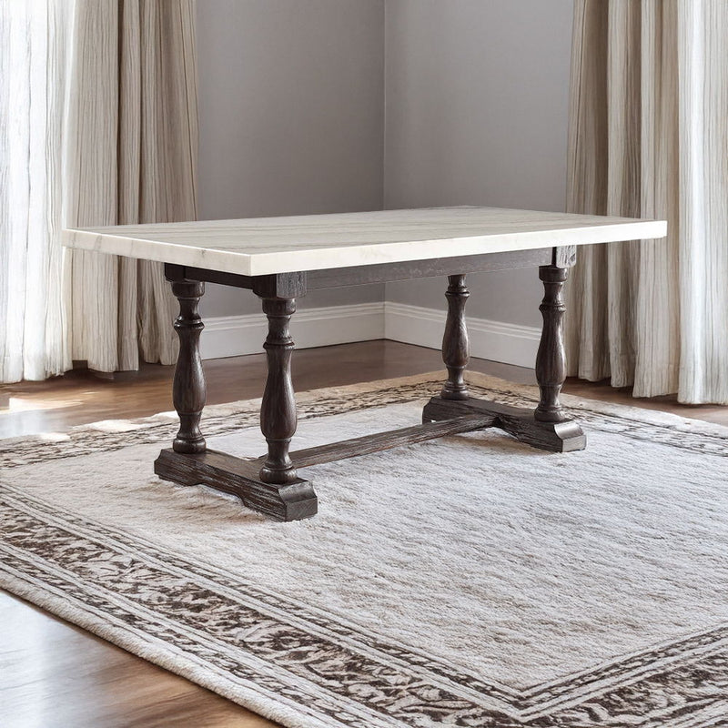 Gerardo - 31" Dining Table - White Marble Top & Weathered Espresso, photo 3 of 4