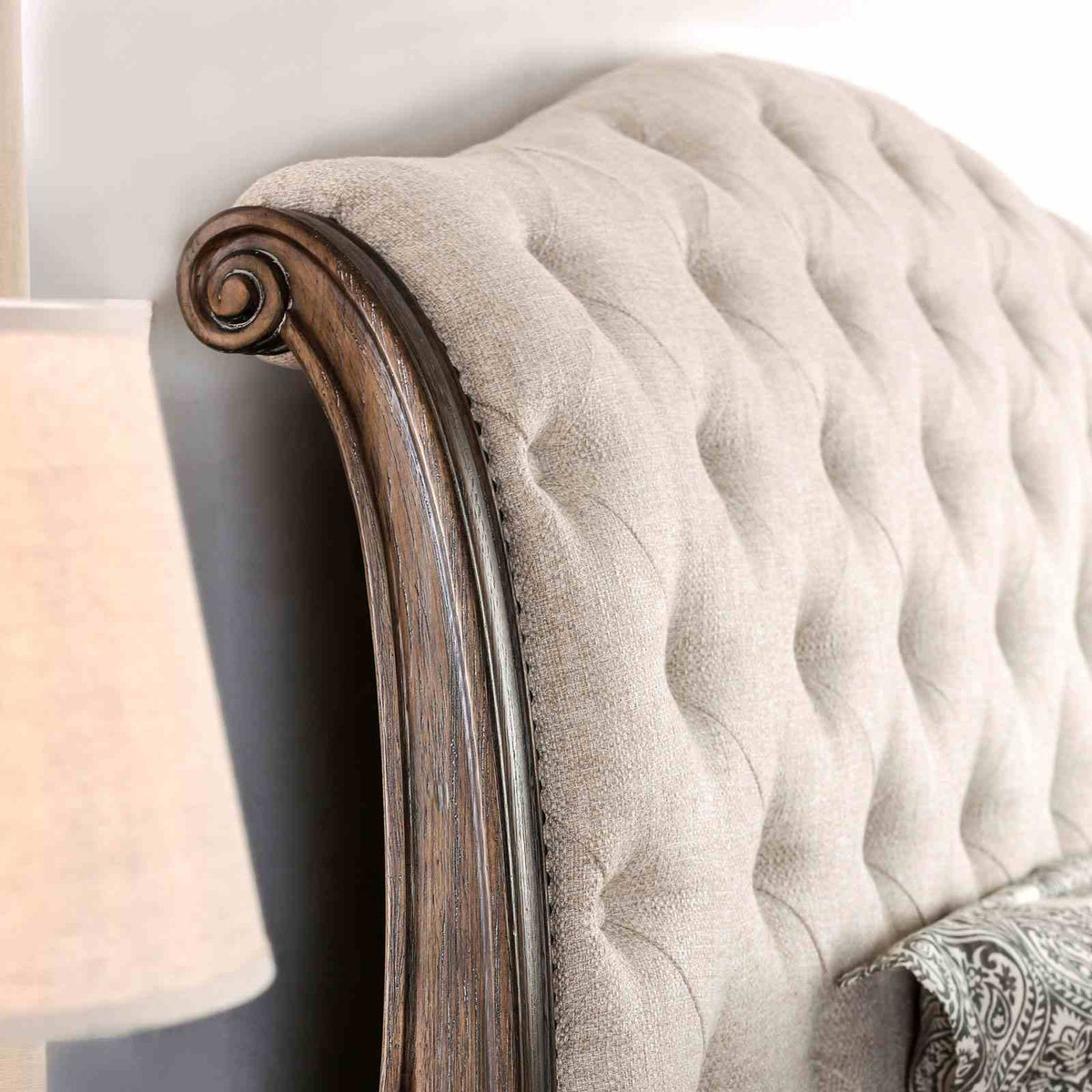 Sleigh Bed With Button Tufted Fabric Headboard And Footboard, photo 5 of 11