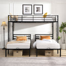 Modern Metal Triple Bunk Bed With Vertical Ladder, Safety Rail, And Storage Shelf - Black by HouseOfZazla