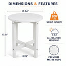White HDPE Outdoor Side Table, 16 in. Round All-Weather Patio End Table