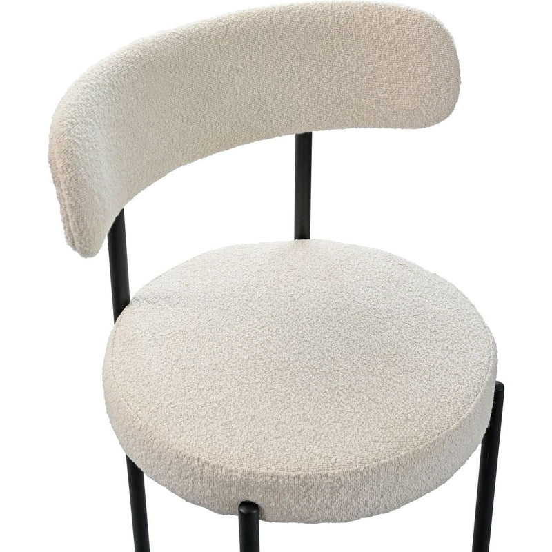 White Boucle Dining Chairs Set of 2,Mid-Century Modern Curved Backrest Chair,Round Upholstered Kitchen Chairs
