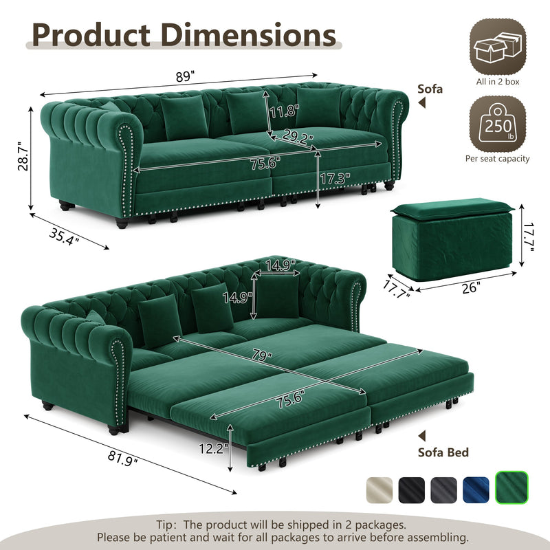 Chesterfield 3-in-1 Pull-Out Sofa Bed - Green, photo 9 of 10
