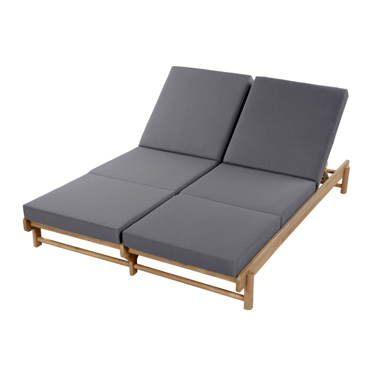 Light Teak Acacia Wood Double Chaise Lounger Set, photo 6 of 10