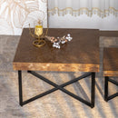 31.3"Modern Retro Splicing Square Coffee Table, Fir Wood Table Top with Cross Legs Metal Base (Set of 2 pcs)