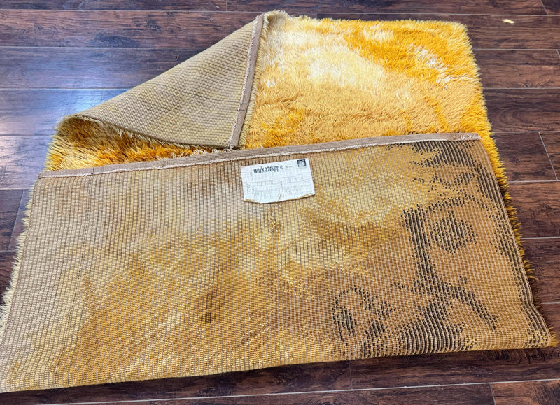 Rya Shag Rug 4.6 x 6, Shades of Yellow, Mid Century Vintage Carpet