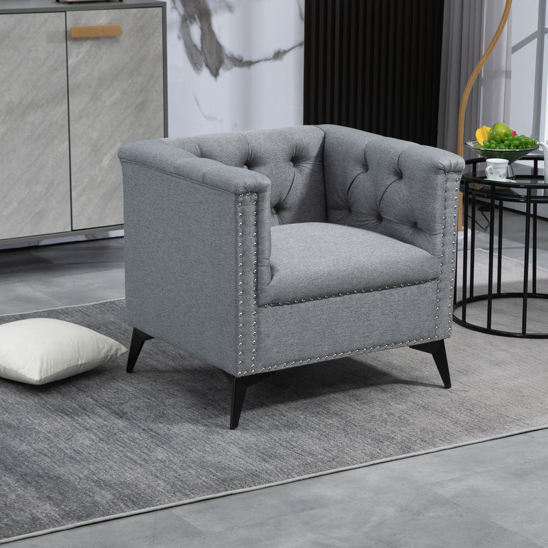 Accent Chair Living Room Chairs Single Sofa Chair,Arm Chairs with Linen Fabric, Mid Century Accent Arm Chairs Comfy Reading Lounge Club Armchair for Bedroom Office Study