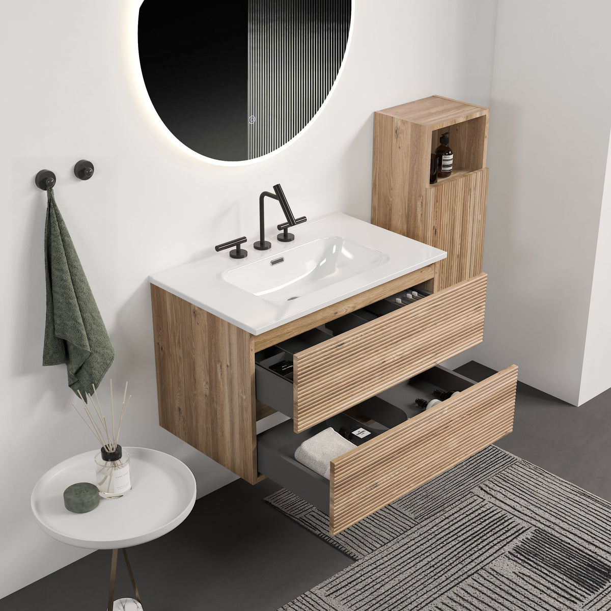 Gloria 30" Wall Mounted Rough Oak Bathroom Vanity, photo 2 of 10