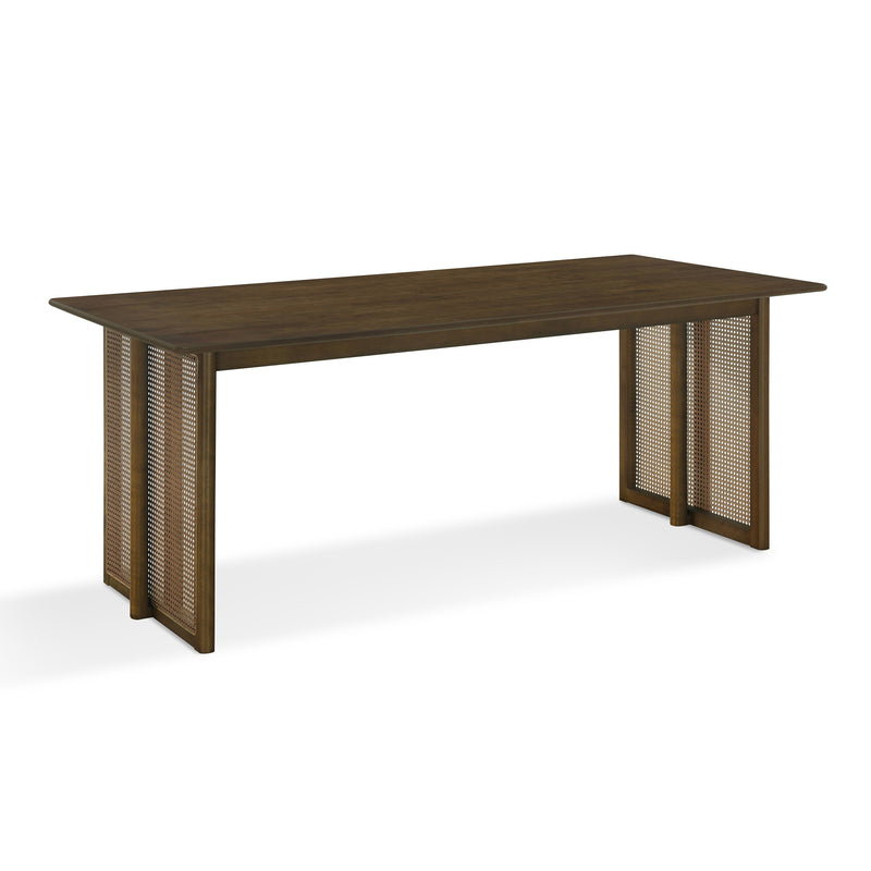 Walnut-Colored Rubber Wood Dining Table with Rattan Accents, photo 4 of 9