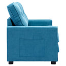 59.4" Loveseat Sofa with Pull-Out Bed Modern Upholstered Couch with Side Pocket for Living Room Office, Blue