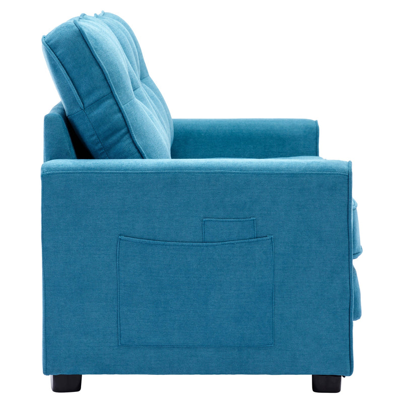 59.4" Loveseat Sofa with Pull-Out Bed Modern Upholstered Couch with Side Pocket for Living Room Office, Blue