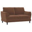 Dania - Upholstered Crescent Loveseat With Curved Tufted Arms - Rust by HouseOfZazla