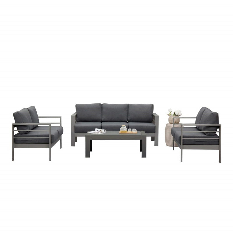 Aluminum Grey Outdoor Patio Sofas 4 Piece Furniture Modern Couch For Small Spaces Pool Garden