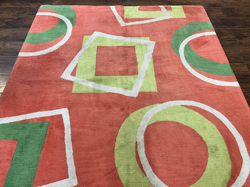 Abstract Rug 6x9, Modern Contemporary Rug, Red-Orange Green