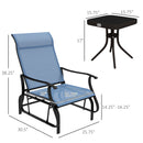 3-Piece Outdoor Gliders Set Bistro Set with Steel Frame, Tempered Glass Top Table for Patio, Garden, Backyard, Lawn, Light Blue