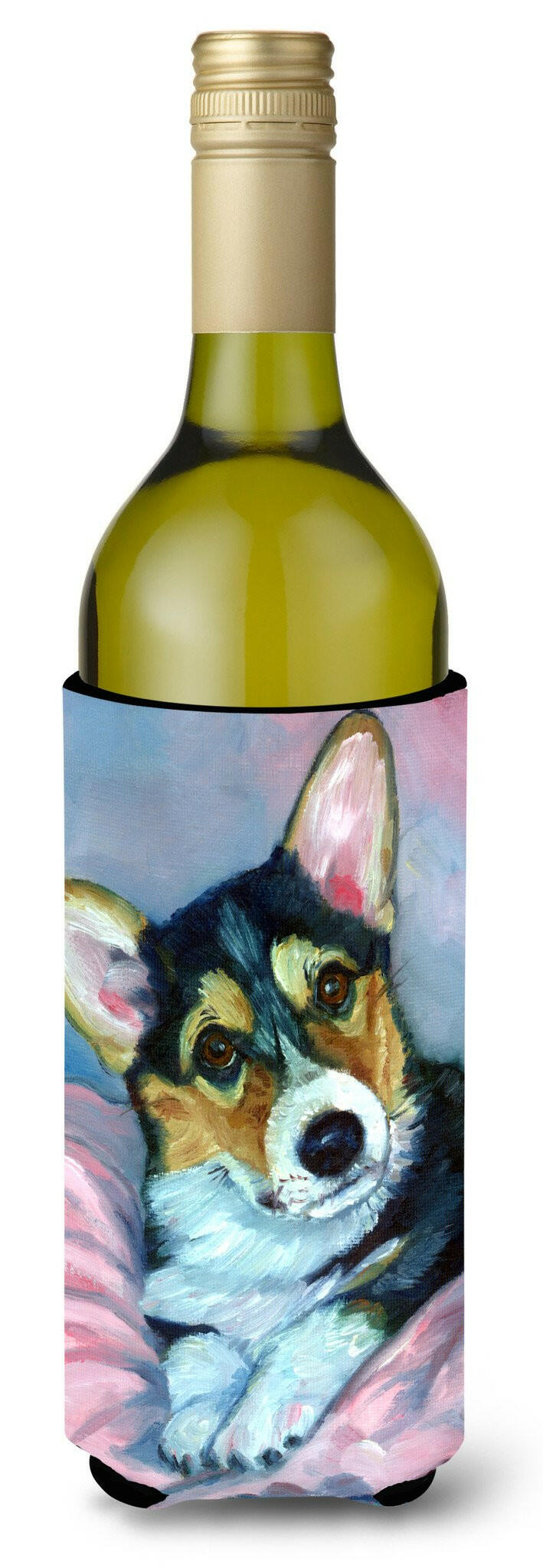 Corgi Puppy with pink blanket Wine Bottle Beverage Insulator Hugger 7301LITERK