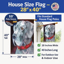 Great Dane Natural Ears Red Collar House Flag 28x40 Porch Sleeve Pole Decorative Outside Yard Banner Artwork Wall Hanging, Polyester