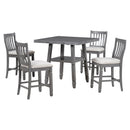 5-Piece Counter Height Dining Table Set in 2 Table Sizes with 4 Folding Leaves and 4 Upholstered Chairs for Dining Room (Gray+Beige Cushion)