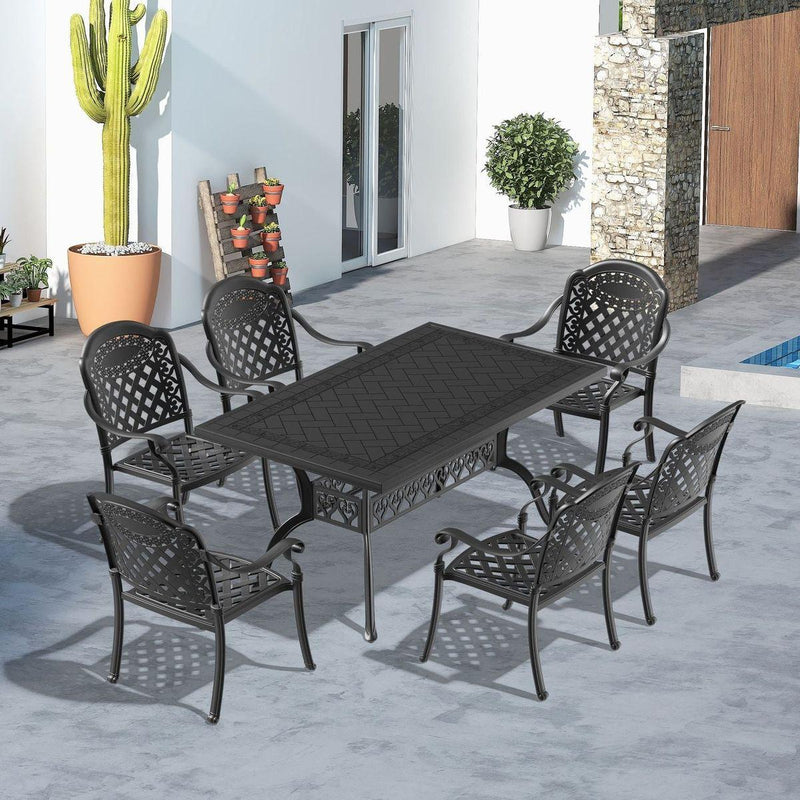 (Cushions In Random Colors)7-Piece Set Of Cast Aluminum Patio Furniture With Cushions