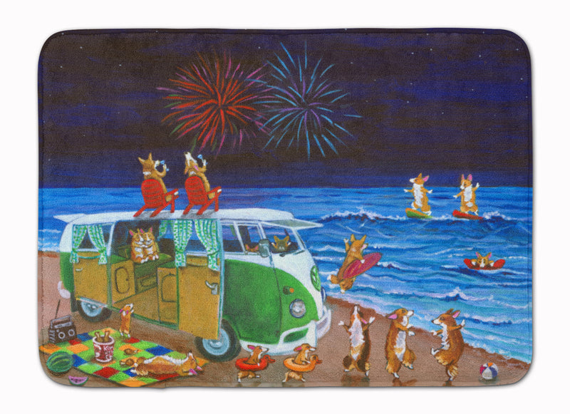 Corgi Beach Party Volkswagon Bus Fireworks Machine Washable Memory Foam Mat 7317RUG