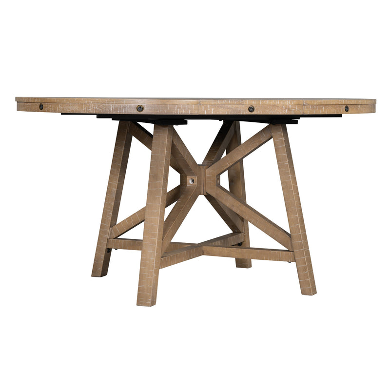 5-Piece Retro Functional Dining Set with Extendable Round Table with Removable Middle Leaf and 4 Upholstered Chairs for Dining Room and Living Room (Natural Wood Wash)