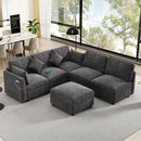 85.4' Sectional Sofa Modular Sofa U-shaped Sofa Couch Sofa Bed L-shaped Sofa with a Movable Ottoman and Two USB Ports for Living Room, Black