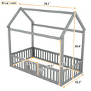 Wood House Bed With Fence And Door