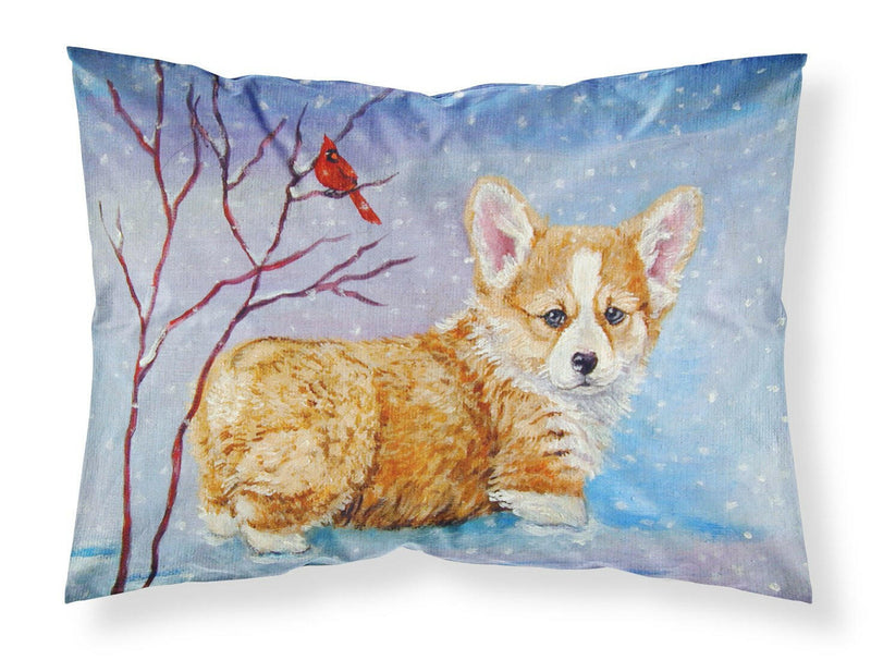 Corgi Pup Snow Cardinal Fabric Standard Pillowcase 7327PILLOWCASE