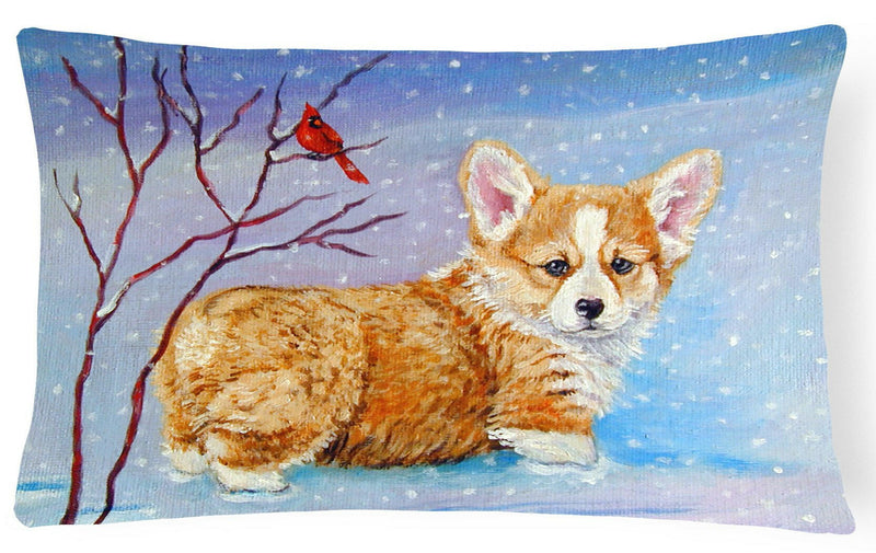 Corgi Pup Snow Cardinal Fabric Decorative Pillow 7327PW1216