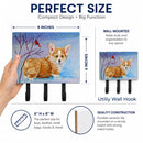 Corgi Pup Snow Cardinal Leash or Key Holder Wall Hooks, Coat Rack Wall Mount, for Hanging Keys, Towels, Aprons, Leashes