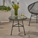 Cowan - Outdoor Wicker And Glass 3 Piece Chat Set With Cushions - Gray