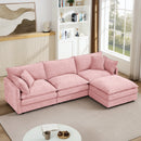 Contemporary Modular Sectional Sofa L Shaped 3-Seater with Movable Ottoman in Pink Chenille, 105 Inch