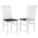 Set of 2 Kitchen Armless Dining Chairs with Slatted High Backrests-White by LJGDeals