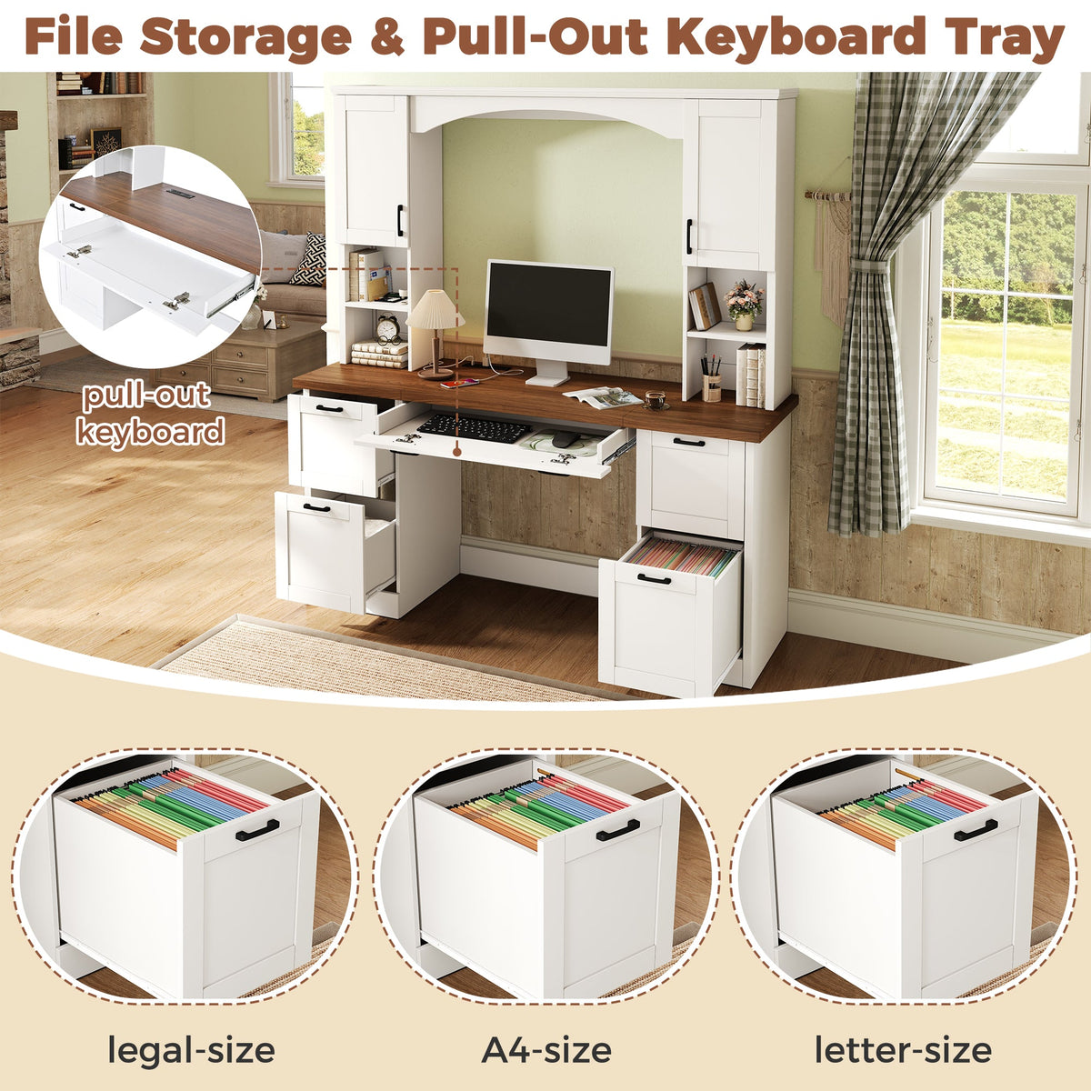 ON-Trend Farmhouse Arched Computer Desk with Hutch, photo 4 of 10
