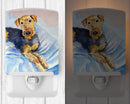 Cozy Airedale Terrier Ceramic Night Light Compact, UL-Certified, Ideal for Bedroom, Bathroom, Nursery, Hallway, Kitchen, 6x4x3, Multicolor