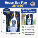 Luca the Bernese Mountain Dog House Flag 28x40 Porch Sleeve Pole Decorative Outside Yard Banner Artwork Wall Hanging, Polyester