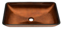 22.5" L -L -14.5" W -4 1/2 in. Handmade Glass Rectangle Vessel Bathroom Sink Set in Rich Chocolate Brown Finish with gold Faucet and gold Pop Up Drain