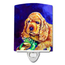 Cocker Spaniel with Frog Ceramic Night Light Compact, UL-Certified, Ideal for Bedroom, Bathroom, Nursery, Hallway, Kitchen, 6x4x3, Multicolor