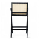 Modern Minimalist Bar Stool With Cane Seat - Black / Natural