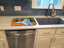 Bichon Frise on the patio Dish Drying Mat Absorbent Dish Drying Mat Pad for Kitchen Counter Dish Drainer Mat for Countertop, 14 x 21", Multicolor