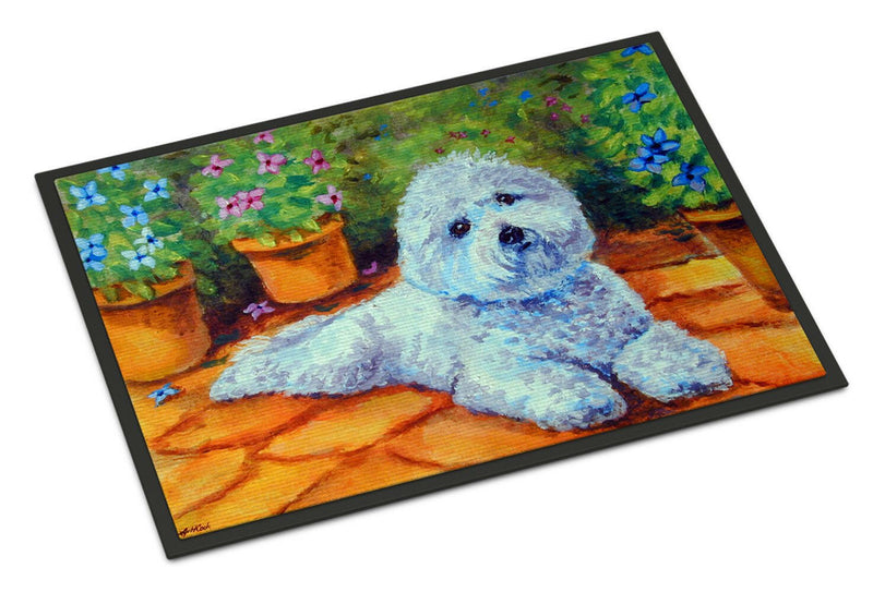 Bichon Frise on the patio Indoor or Outdoor Mat 24x36 7346JMAT