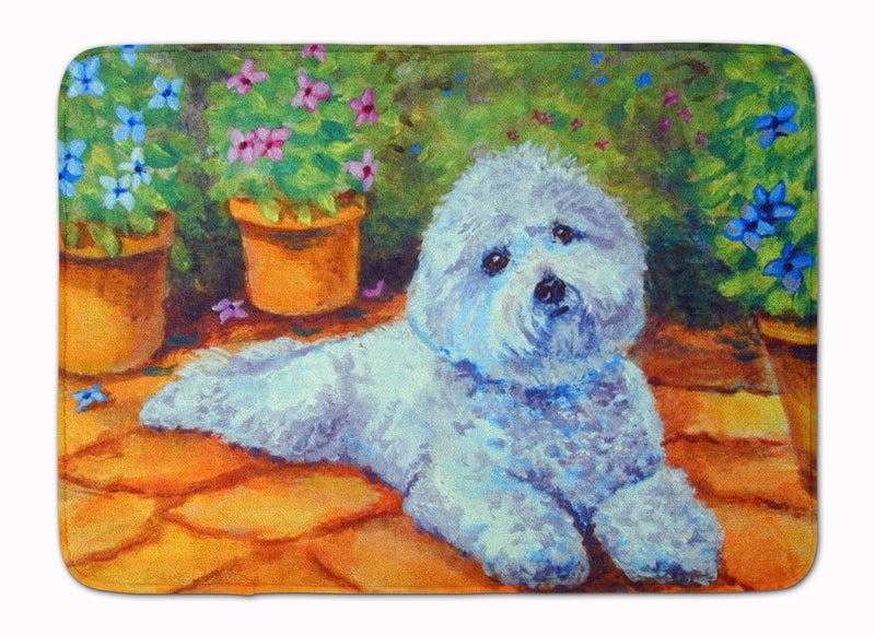 Bichon Frise on the patio Machine Washable Memory Foam Mat 7346RUG