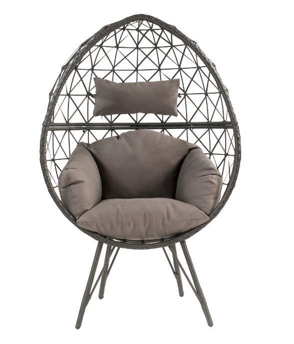 Aeven Patio Lounge Chair, Light Gray Fabric & Black Wicker