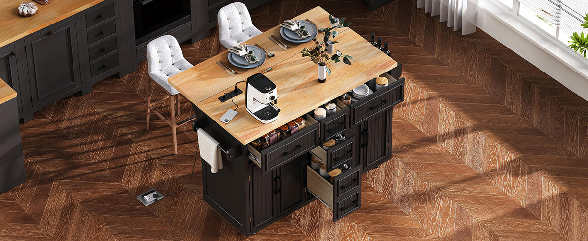 K&K 56.5'' Kitchen Island with Drop Leaf, Power Outlet, photo 3 of 10