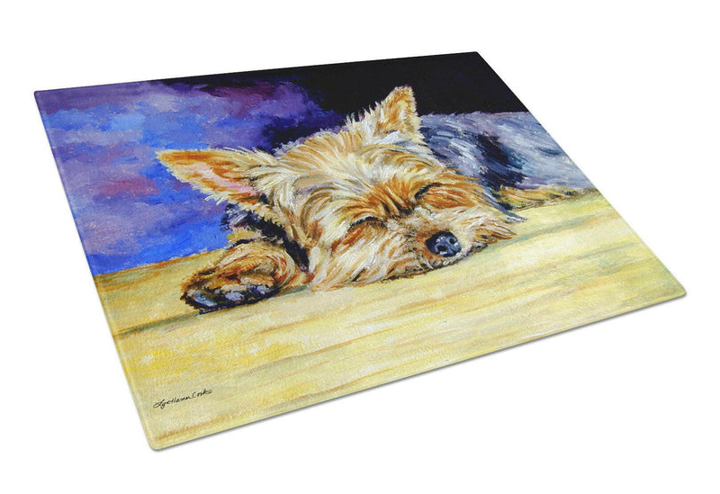 Yorkie Taking a Nap Glass Cutting Board Large 7357LCB