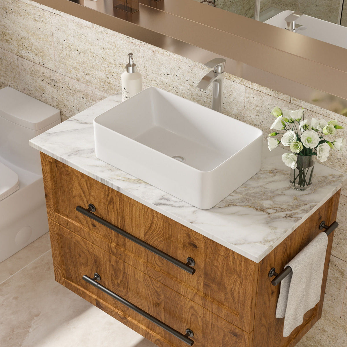 Modern European Design 21" X 14" Ceramic Rectangular Vessel Bathroom Sink - White, photo 3 of 8