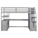 Loft Bed With Desk, Shelves, 2 Drawers, Storage Staircase