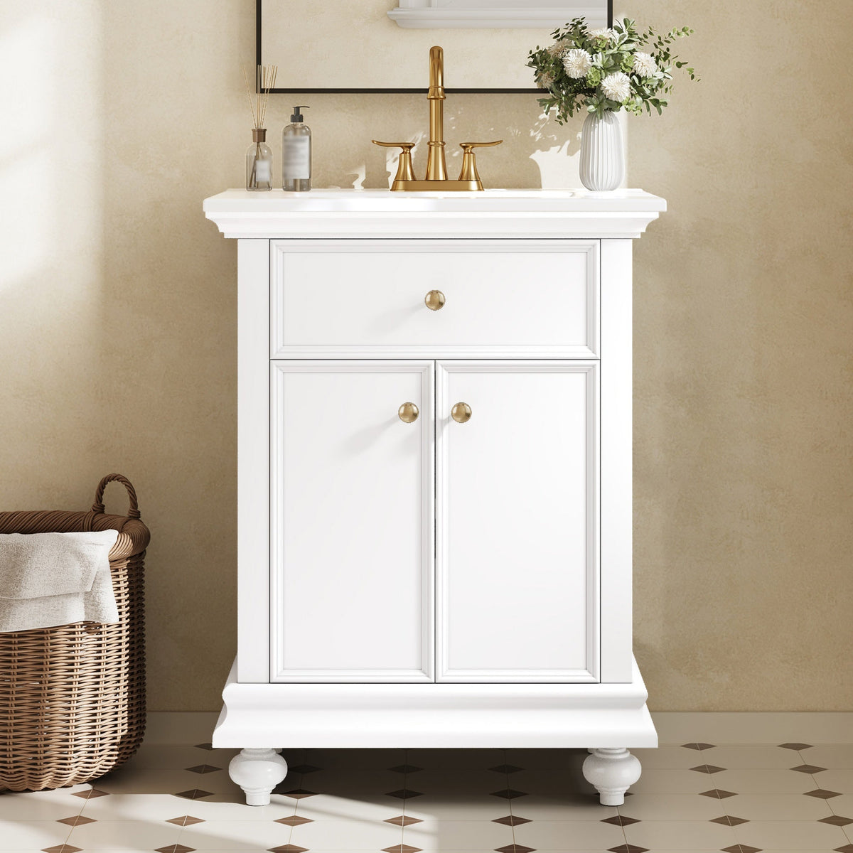 24" Modern Bathroom Vanity with Tip-Out Drawer & Soft-Close Hinges, photo 3 of 10