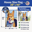 Corgi Beach Bandana House Flag 28x40 Porch Sleeve Pole Decorative Outside Yard Banner Artwork Wall Hanging, Polyester